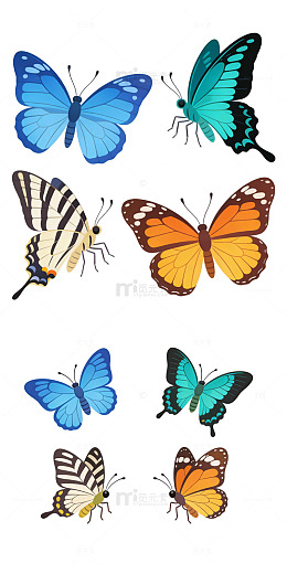 可爱扁平蝴蝶插画元素手绘