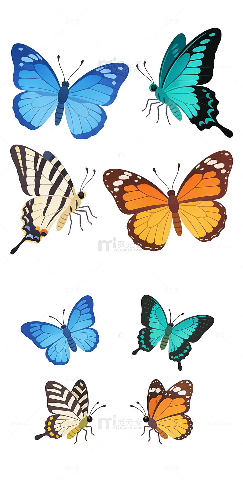 可爱扁平蝴蝶插画元素手绘