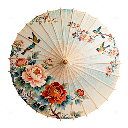 中国风花卉鸟语油纸伞装饰画