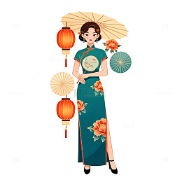 中国风旗袍女性插画设计元素
