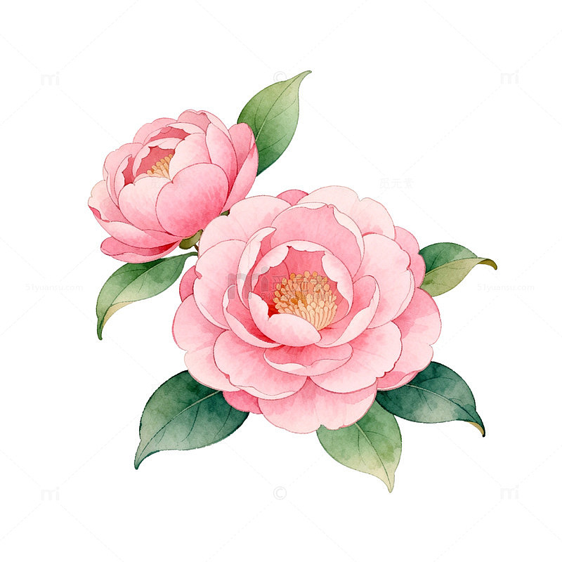 水彩粉色山茶花插画