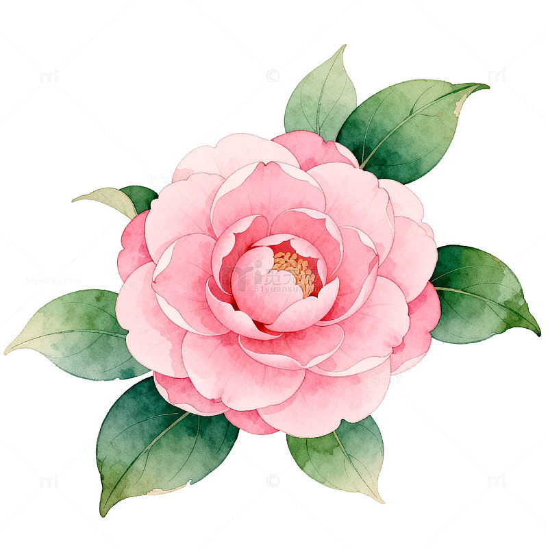 水彩花卉插画山茶花设计元素