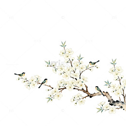 水墨画风格梅花与鸟儿