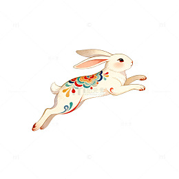 彩绘跳跃兔子插画设计素材