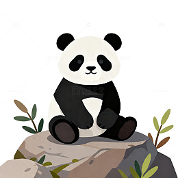 卡通熊猫坐在石头上插画