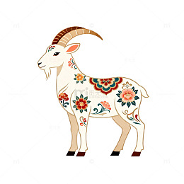 彩绘山羊装饰图案插画