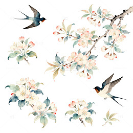 春日花鸟装饰图案