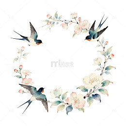 春日花卉燕鸟花环装饰图案