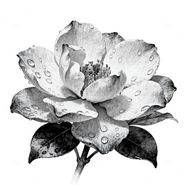 水墨花卉黑白素描画