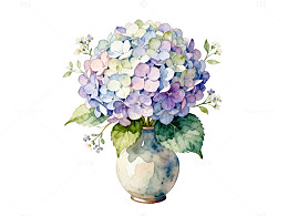水彩绣球花瓶装饰画