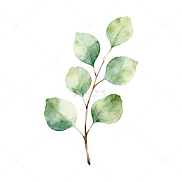 水彩绿枝简约清新装饰画素材