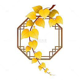 秋日金黄藤蔓窗格插画