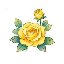 卡通黄玫瑰花卉插画设计素材