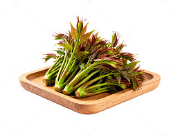 新鲜香椿木盘摆放