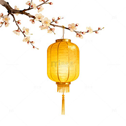传统中国风黄色灯笼与梅花图案