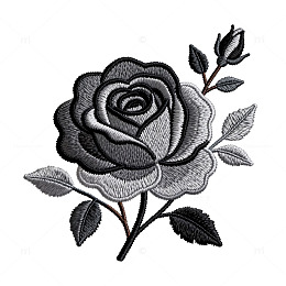 刺绣风格黑白玫瑰图案