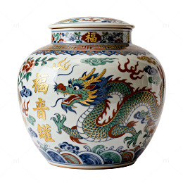 五彩瓷龙纹罐子中国风装饰艺术品
