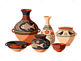 传统陶瓷器皿插画素材