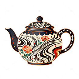 彩绘陶瓷茶壶装饰设计素材