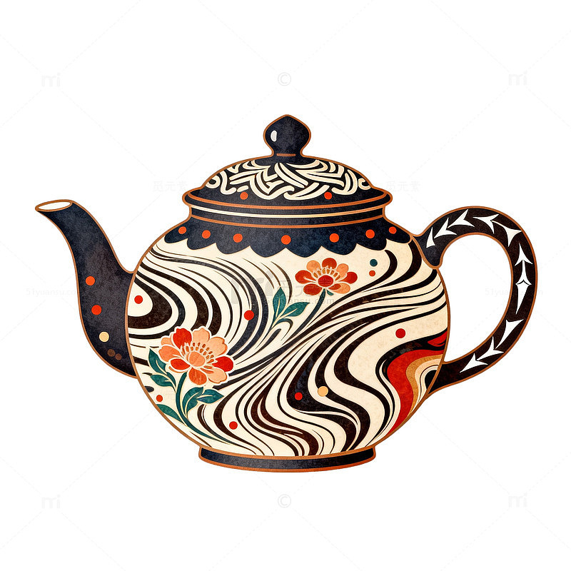 彩绘陶瓷茶壶装饰设计素材
