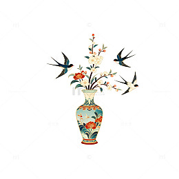 传统中式花瓶花鸟图案