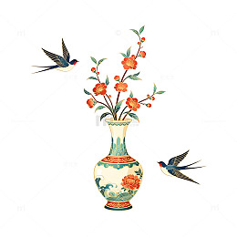 传统中国风花瓶花鸟图案