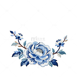 蓝白刺绣花卉图案