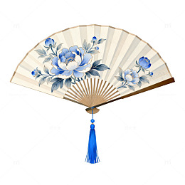 传统中国风折扇青花瓷图案