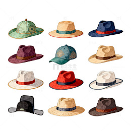 多彩时尚帽子插画设计素材