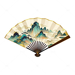 古风山水折扇图案装饰素材