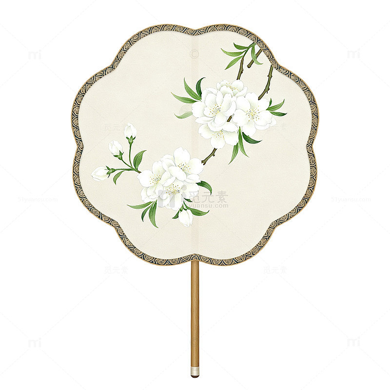 古风团扇花卉图案装饰素材