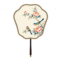 中国风工笔画团扇装饰画