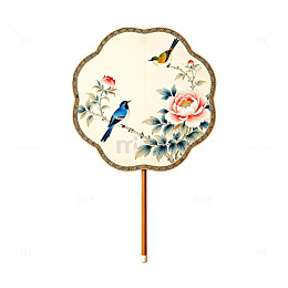 古风圆形花鸟团扇图案