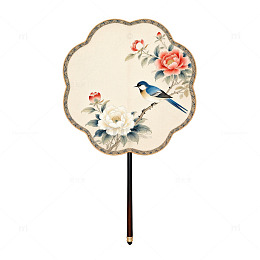 古风花鸟团扇图案设计