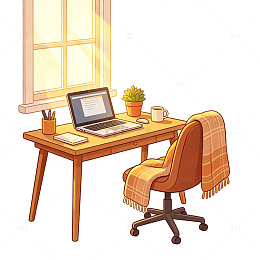 手绘 元素 办公桌 台灯 打工人