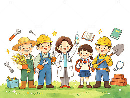 劳动节卡通职业人物教育插画