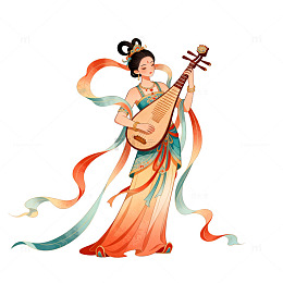 古风美女琵琶演奏艺术插画