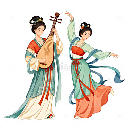 古典风格汉服美女琵琶演奏插画