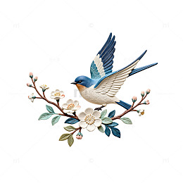 刺绣风小鸟花卉装饰画
