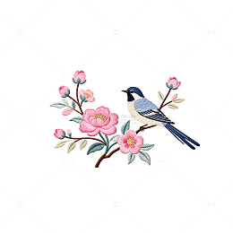 刺绣风格花鸟图案设计素材