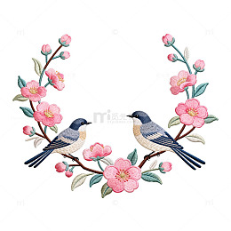 刺绣花鸟图案装饰素材