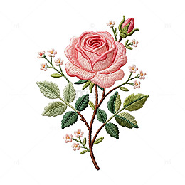 刺绣风格玫瑰花图案设计素材