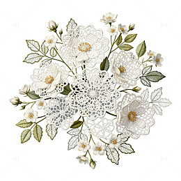 刺绣风格白色花卉图案设计素材