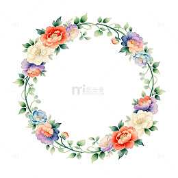 花卉圆形花环装饰图案