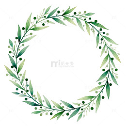水彩绿叶花环设计素材