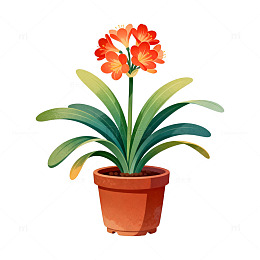 卡通风格盆栽花卉插画