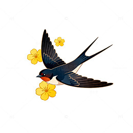 燕子飞花插画素材