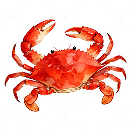 红色螃蟹水彩画海洋生物素材