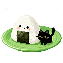 卡通寿司与黑猫插画