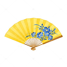 黄色折扇花卉图案装饰素材